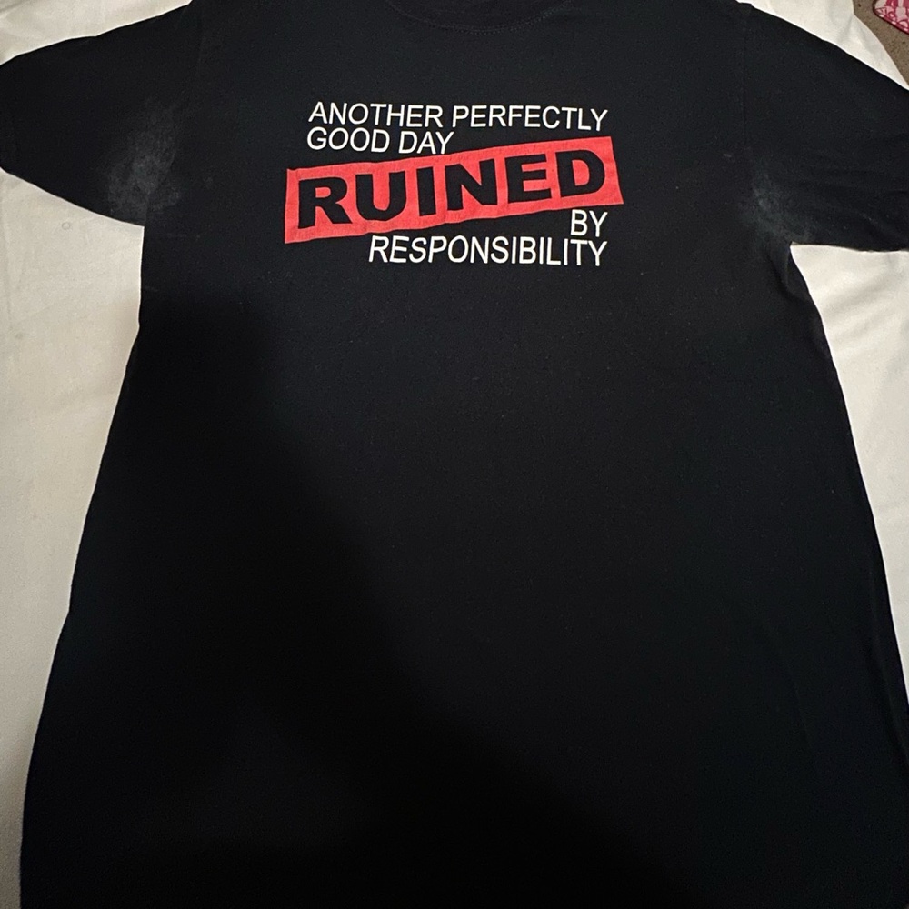 Black Graphic Tee with Red Print